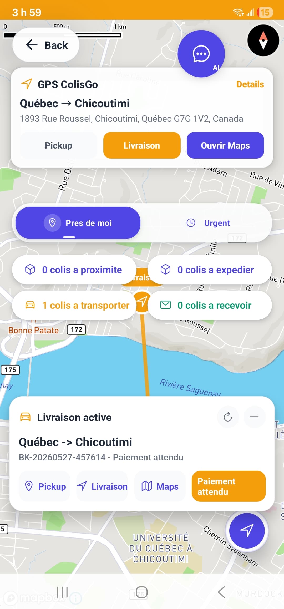 Capture de l'application ColisGo