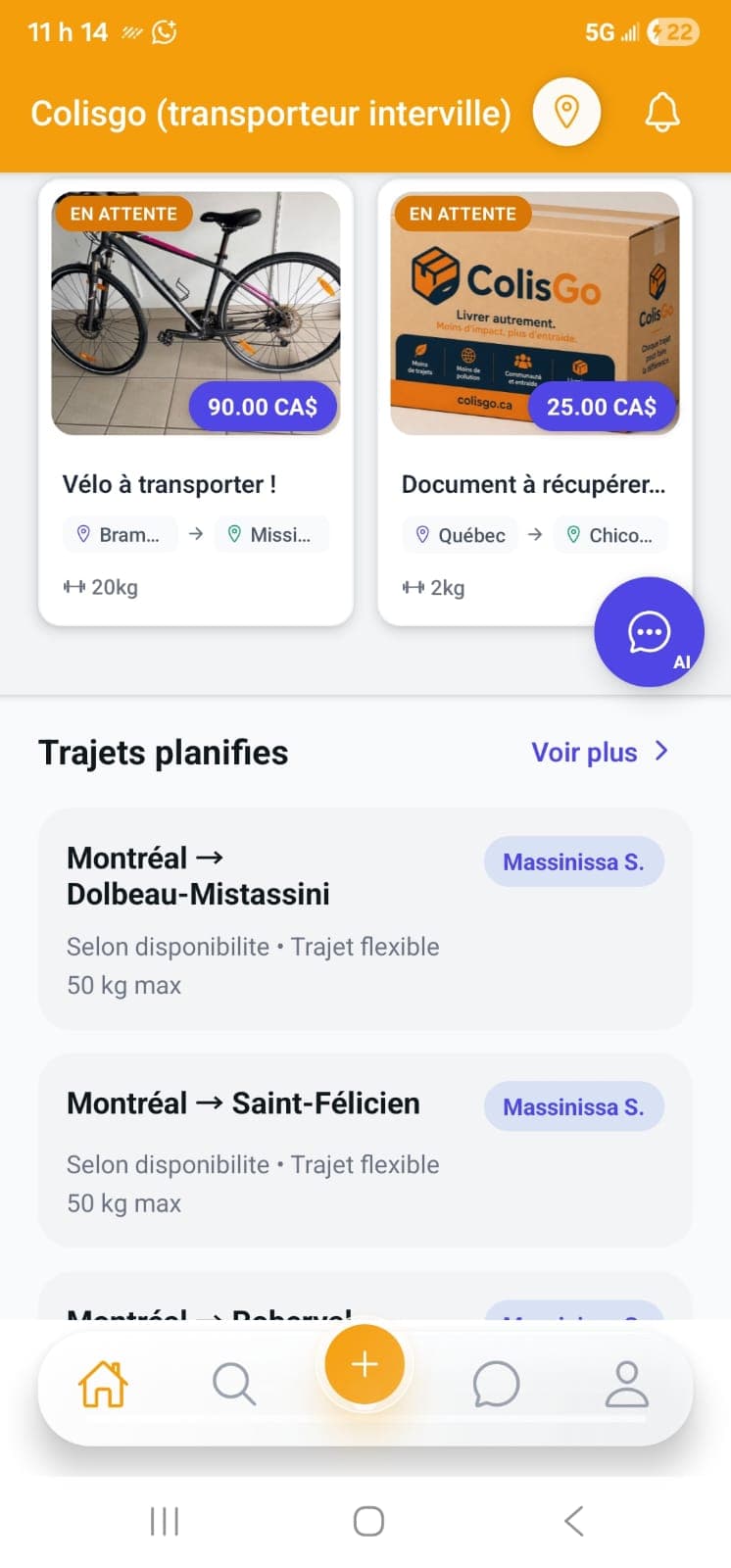 Capture de l'application ColisGo