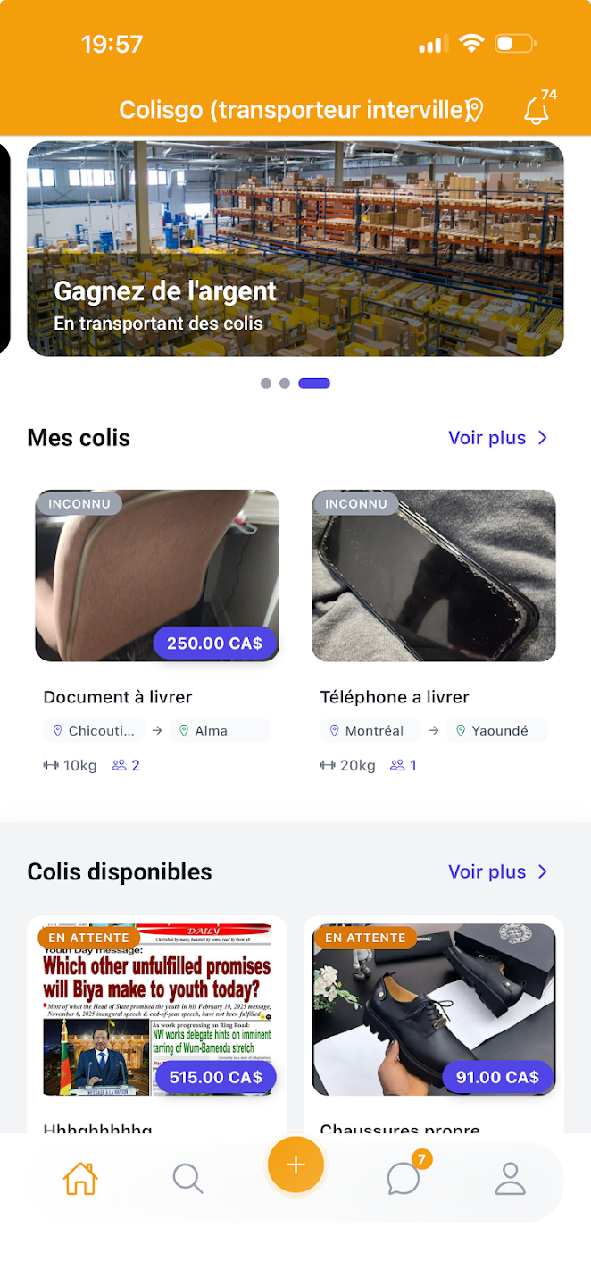 Capture de l'application ColisGo